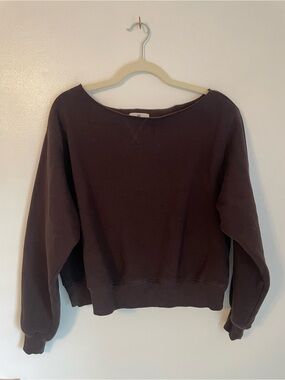 BP. Dark brown crewneck sweatshirt with cut off neckline size small